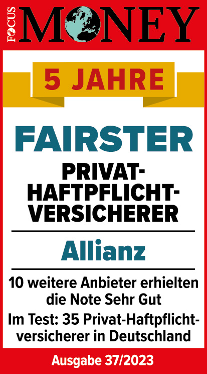 Testsiegel: Allianz Fairster Privathaftpflichtversicherer Focus Money
