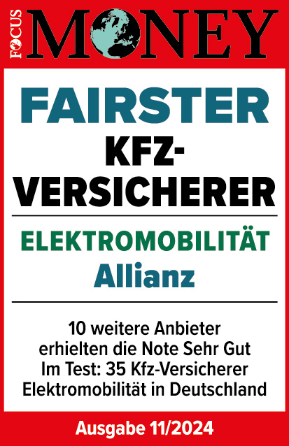 Focus Money Siegel: Fairster Kfz-Versicherer Elektromobilität Allianz, Ausgabe 11/2024