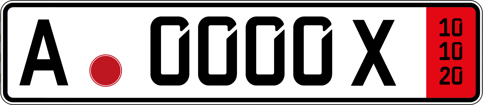 Ausfuhrkennzeichen für Fahrzeugexporte ins Ausland mit roter Markierung am rechten Rand