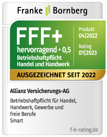 Franke Bornberg FFF+ hervorragend-Siegel Smart Betriebshaftpflicht für Handel, Handwerk, Gewerbe und freie Berufe