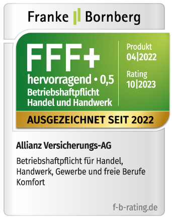 Franke Bornberg FFF+ hervorragend-Siegel Komfort Betriebshaftpflicht für Handel, Handwerk, Gewerbe und freie Berufe