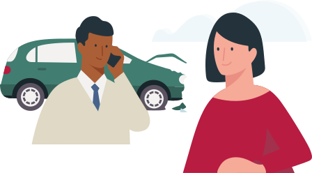 Allianz - Schutzbrief Firmen: Mann und Frau stehen vor einem kaputten Auto und telefonieren