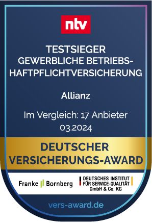 ntv-Siegel: Preisträger Top 3 gewerbliche Betriebshaftpflichtversicherung: Allianz