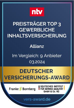 ntv-Siegel: Preisträger Top 3 gewerbliche Inhaltsversicherung: Allianz