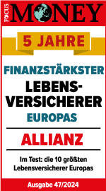 Das Magazin "Focus Money" prämierte die Allianz im Test der 10 größten Lebens­versicherer in Europa als "Finanz­stärksten Lebens­versicherer Europas".