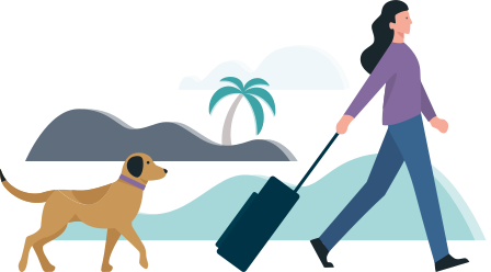 Allianz - Illustration Frau mit Koffer und Hund
