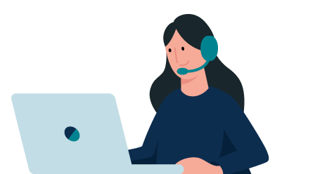 Allianz - Icon Frau mit Headset vor einem Notebook