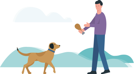 Allianz - Proteine: Illustration Mann gibt Hund Fleisch