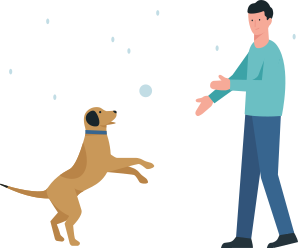 Allianz - ´Keinen Schnee fressen: Illustration Mann spielt mit Hund im Schnee