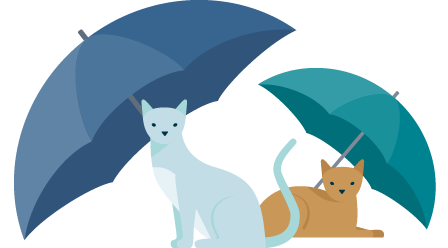 Icon: Zwei Katzen geschützt unter Regenschirmen