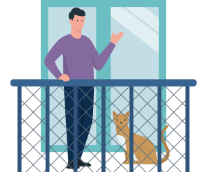 Allianz - Illustration Mann mit Katze auf Balkon