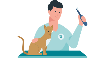 Allianz - Icon: Mann mit Katze und blauer Zahnbürste in der Hand