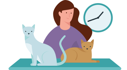Allianz - Illustration Frau mit zwei Katzen und Wanduhr