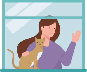 Allianz - Illustration Frau mit Katze am Fenster