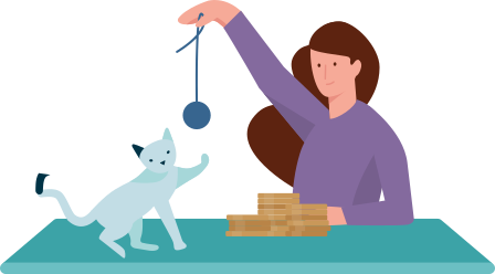 Allianz - Illustration Frau mit Katze spielend und Geld