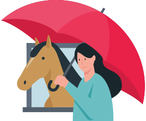Allianz - Icon: Frau und Pferd unter schützendem Schirm