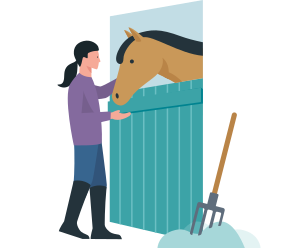 Allianz - Illustration Frau füttert Pferd in der Box