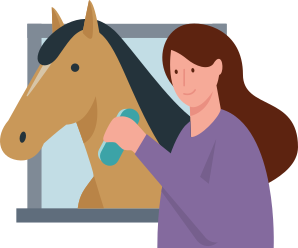 Allianz - Illustration Frau striegelt Pferdekopf