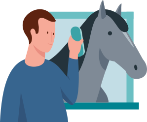 Allianz - Illustration Mann striegelt Mähne des Pferdes
