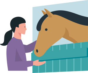 Allianz - Illustration Frau hält Hand unter Nüstern des Pferdes
