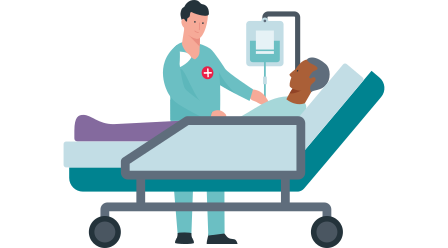 Illustration: Mann im Krankenhausbett mit Pfleger
