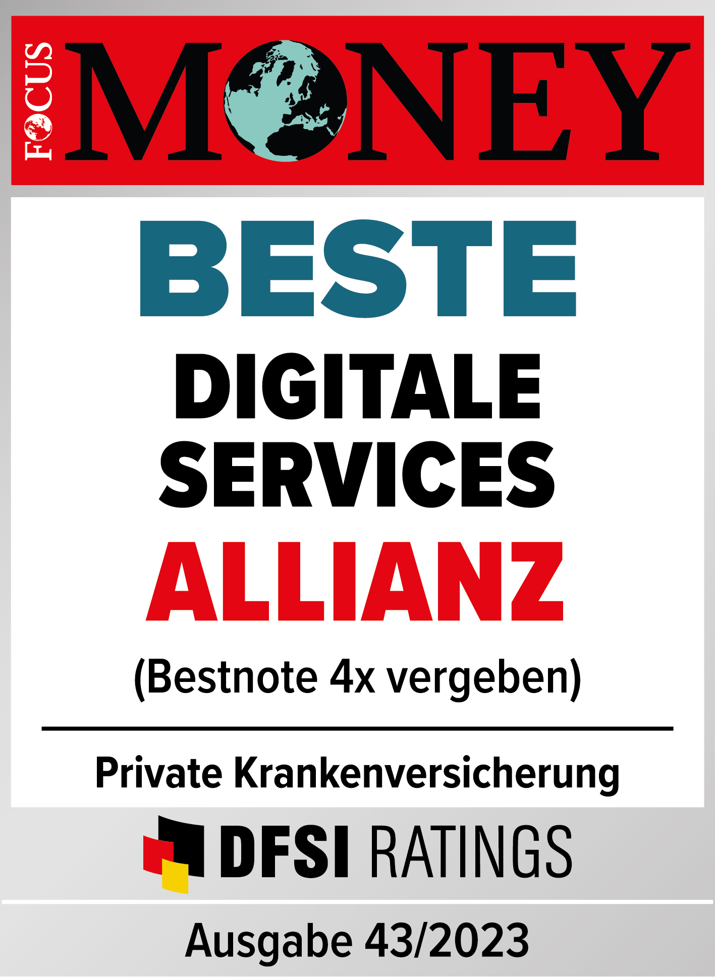 Siegel Focus Money 43/2022: Beste Digitale Services Allianz PKV