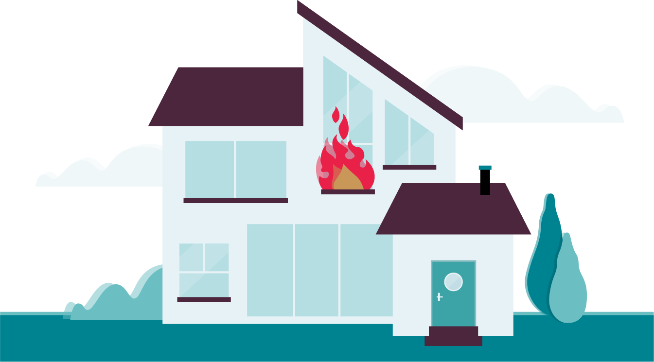  Illustration eines brennenden Haus