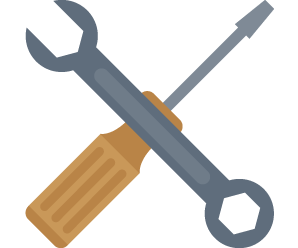 Illustration: Schraubenzieher und Schraubenschlüssel überkreuzt