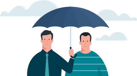 Allianz - Private Haftpflichtversicherung - Kündigen oder Wechseln Illustration: Zwei männliche Figuren unter einem Schirm