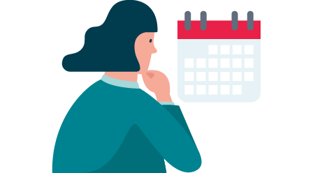 Allianz - Private Haftpflichtversicherung - Kündigen oder Wechseln Illustration: Weibliche Figur schaut auf Kalender