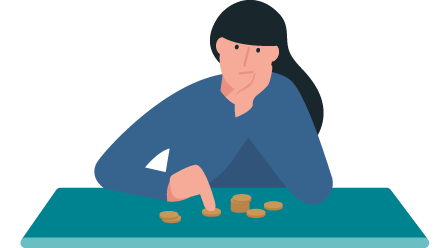Illustration - Eine Frau sitzt an einem Schreibtisch und zählt Münzen.