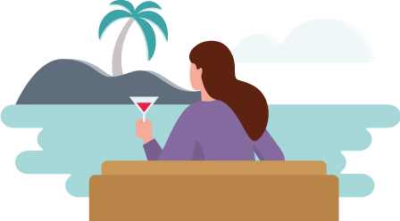 Illustration - Eine Frau sitzt am Strand und genießt die Aussicht aufs Meer.