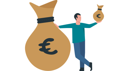 Allianz - Illustration: Mann mit zwei Geldsäcken