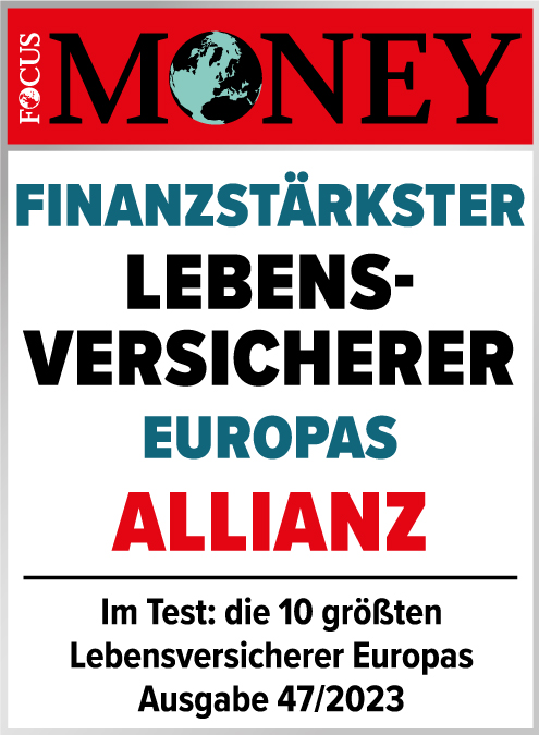 Testsiegel - Focus Money Ausgabe 50/2021 Allianz ist finanzstärkster Lebensversicherer Europas